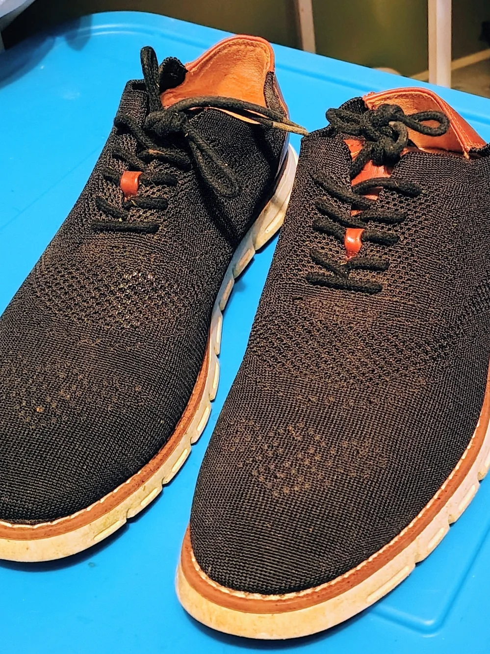 Nautica Men’s Black Knit & Brown Leather Boat Shoes